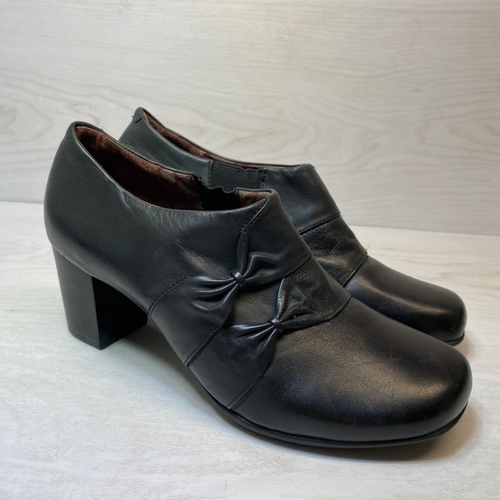Abeo Womens 8.5 Olivya Shooties Heels Black Leather Bow Block Heel A06007
